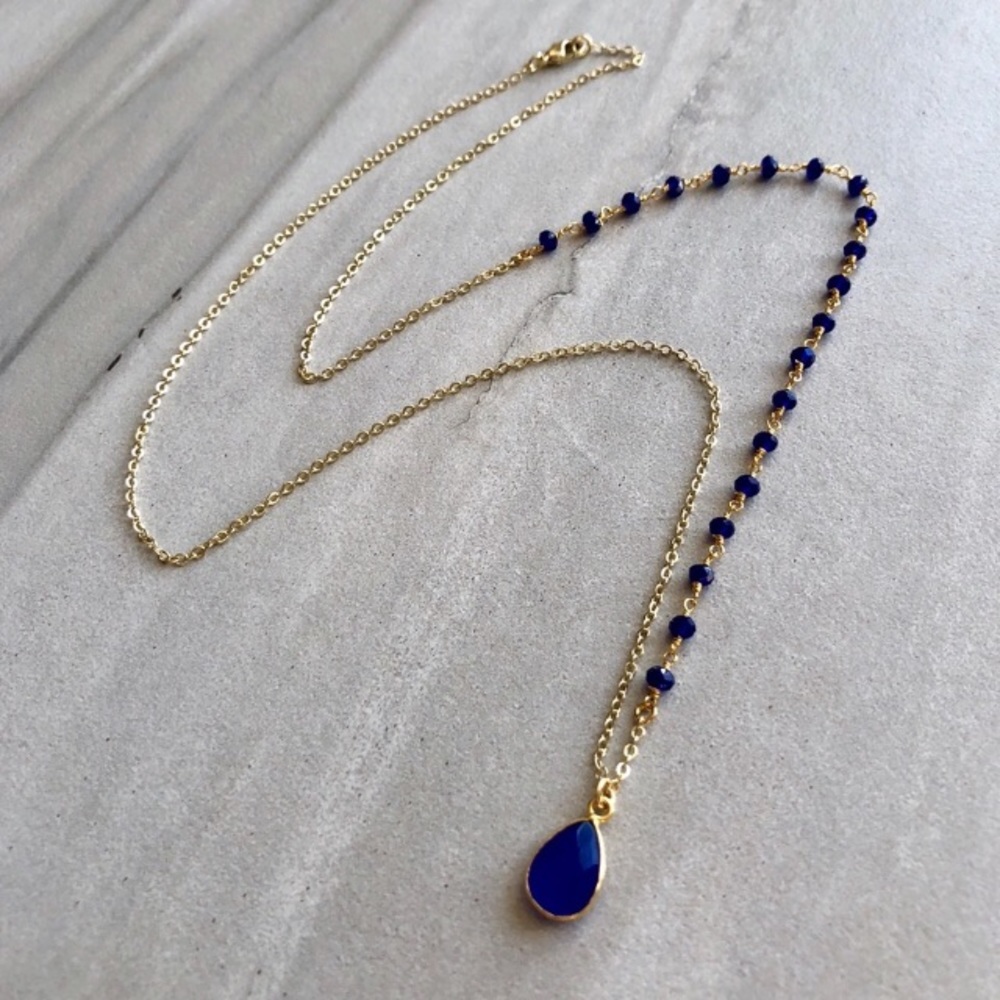 💧14K Blue Chalcedony Rosary Necklace - Picture 5 of 7